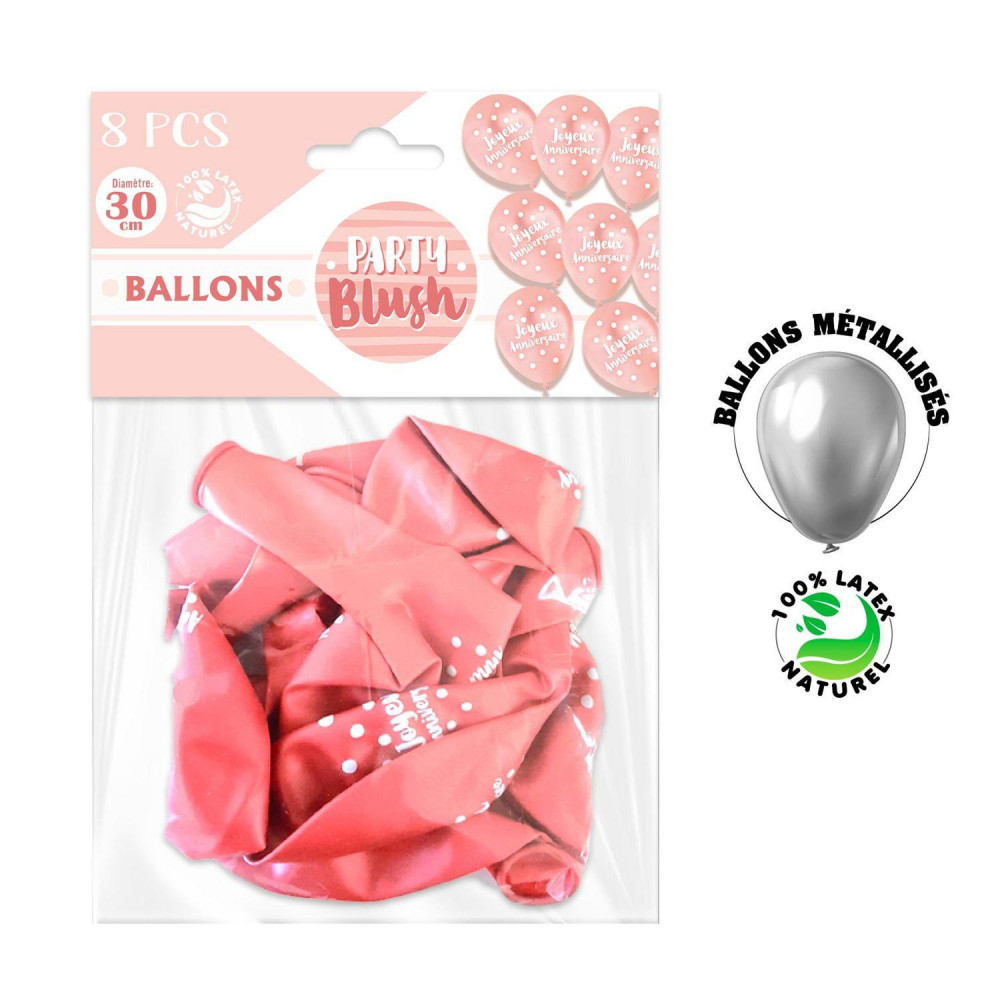 Ballons Anniversaire Blush - Sachet de 8 Ballons