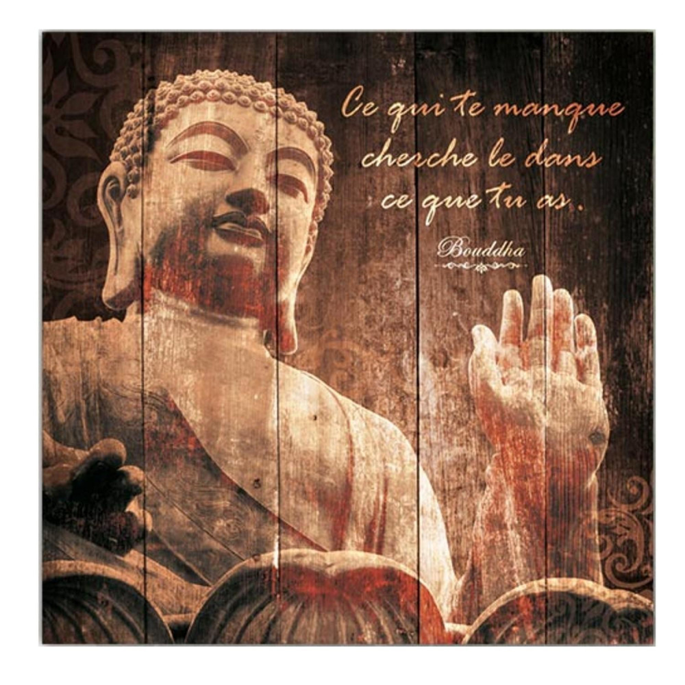 Cadre Bouddha Bois avec Citation - On ne Diminue pas le Bonheur en le  Partageant.